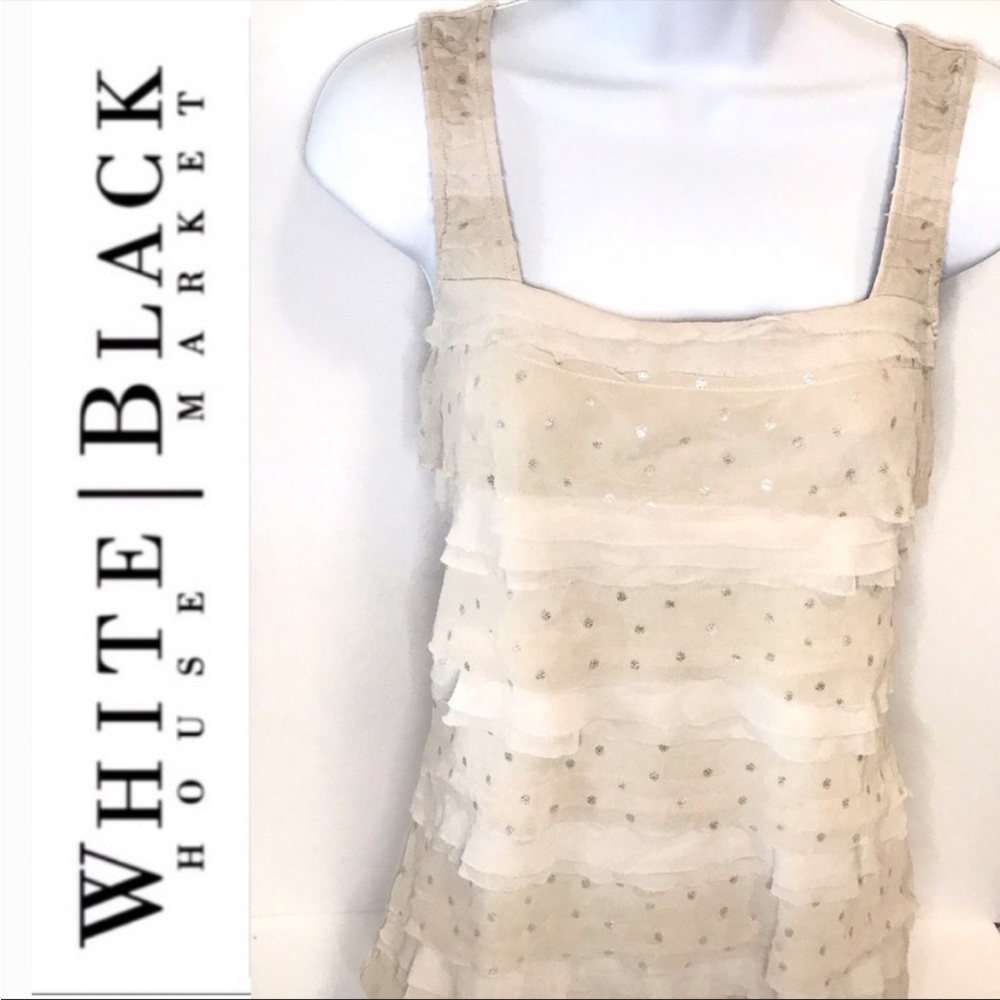 White House Black Market Champagne Poka Dot Tank Small